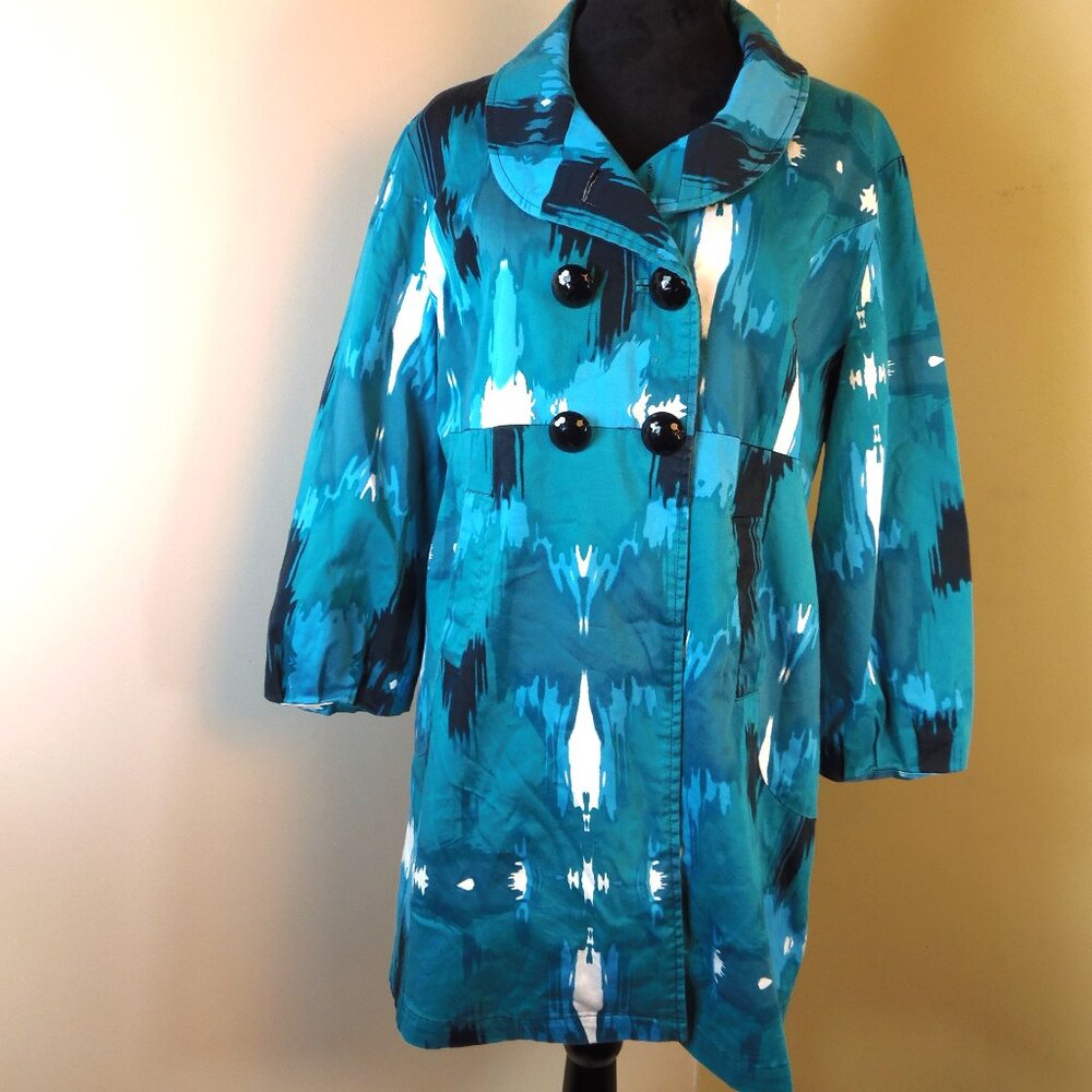 Vintage Appraisal Abstract‎ Pattern Rain Coat Wearable Art Fashion Diva SZ 16